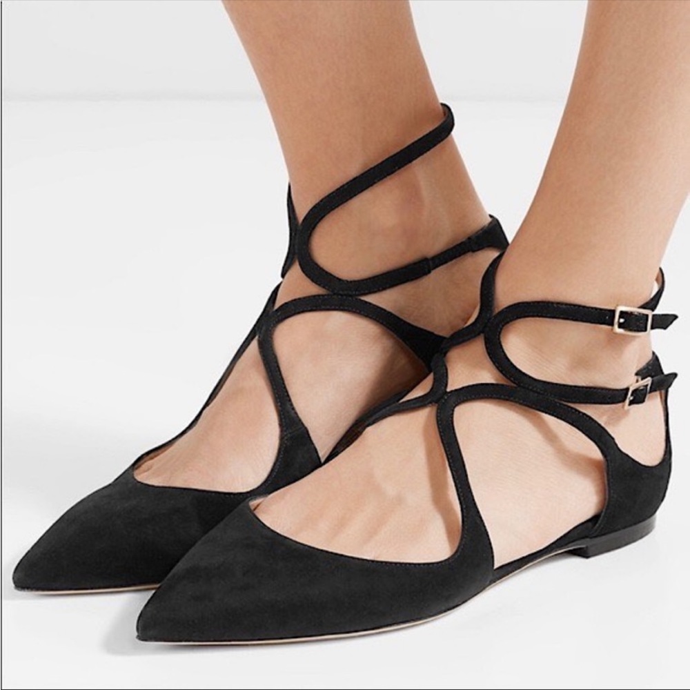 New JIMMY CHOO Lancer flat pointed suede décolleté 37.5